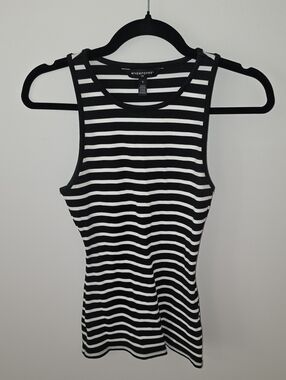 White House Black Market Black & White Ribbed Stripe Tank